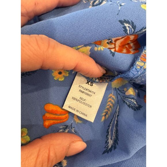 🌺 Alice Blue Oversized Sleeveless Blouse XS Blue Orange Print Work Casual Top - Picture 3 of 9